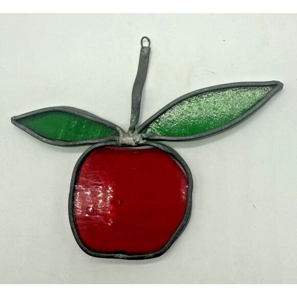 Red Apple Stained Leaded Glass‎ Suncatcher-Teacher's Gift-Fruit-Seasonal Decor - Picture 1 of 3